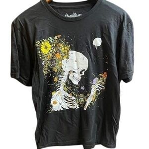 Threadless Skeleton Floral Graphic Print T Shirt Men's Indie Aesthetic